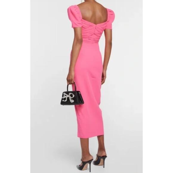 Self-Portrait Iris Pleated Sleeve Pink Criss-Cross Bodice Midi Dress 6 Crepe - Picture 4 of 16